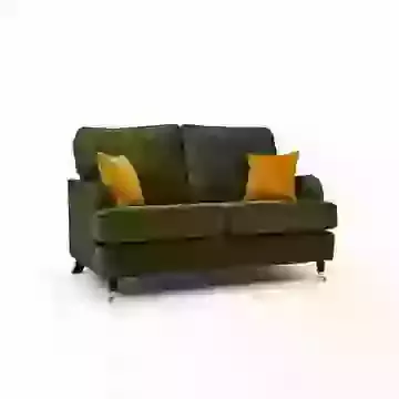 Velvet Fabric 2 Seater Sofa on Wooden Legs with Brass Castors